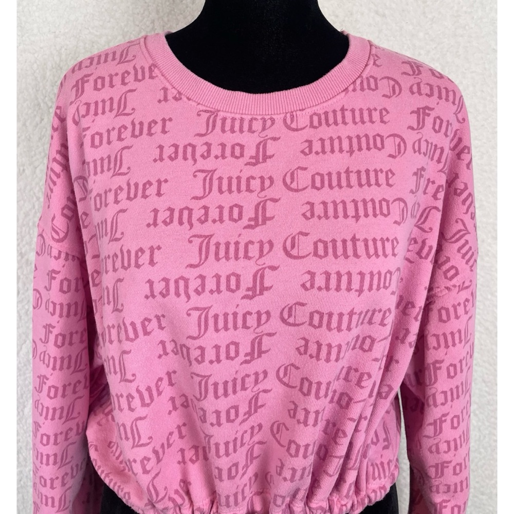 JUICY COUTURE x F21 • Pink Logo Print Long Sleeve Cropped Tie Sweatshirt, M - Picture 3 of 16